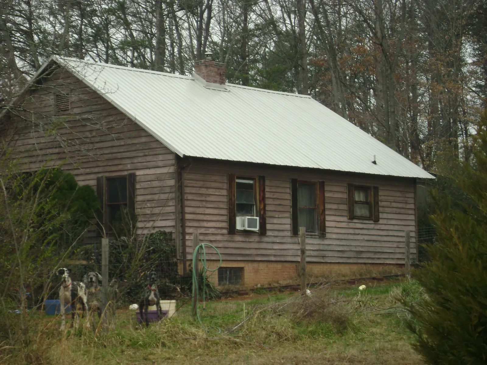 White metal roof on an old wood sided farmhouse, from a Metal Roof Installation job in Mascot
